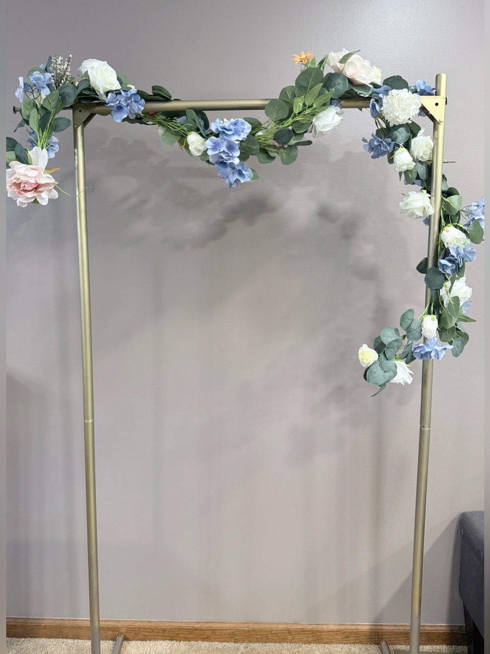 4-Floral Artificial Eucalyptus Garland with Blue Hydrangeas and Roses